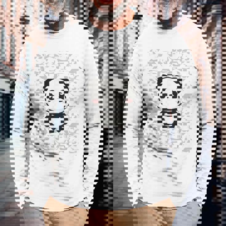 やさしく目立つパンダ ほっこり癒しのパンダイラスト 長袖Tシャツ 高齢者への贈り物