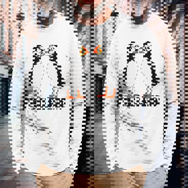 アイスランドのキュートなパフィン2個 長袖Tシャツ 高齢者への贈り物