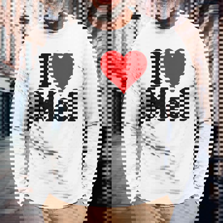 アイ・ラブ・ハート・メル・メルビン・メラニー・メリンダ・メリッサ・メロディ 長袖Tシャツ 高齢者への贈り物