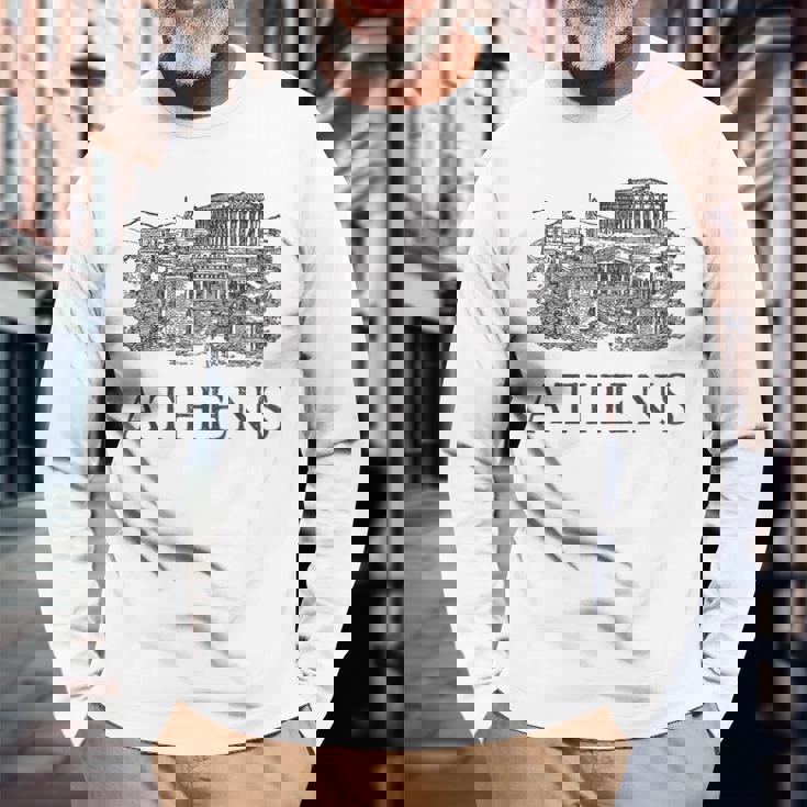 アテネギリシャ-ギリシャのお土産-アテネ 長袖Tシャツ 高齢者への贈り物