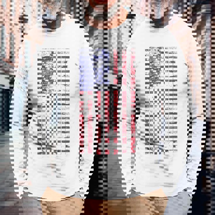 アメリカ国旗 メンズ レディース キッズ アメリカ国旗 愛国的なグランジ 長袖Tシャツ 高齢者への贈り物