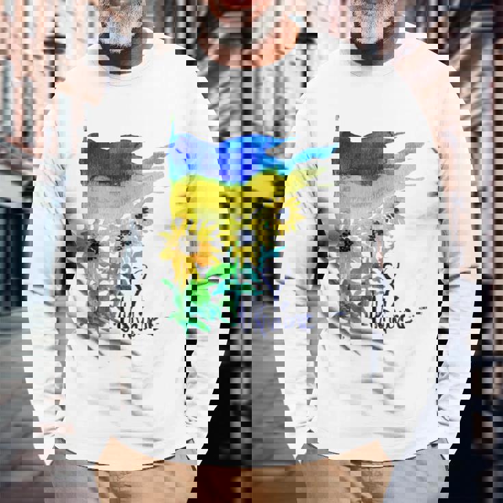 ウクライナ国旗 ひまわりの愛 ウクライナの強い服 長袖Tシャツ 高齢者への贈り物