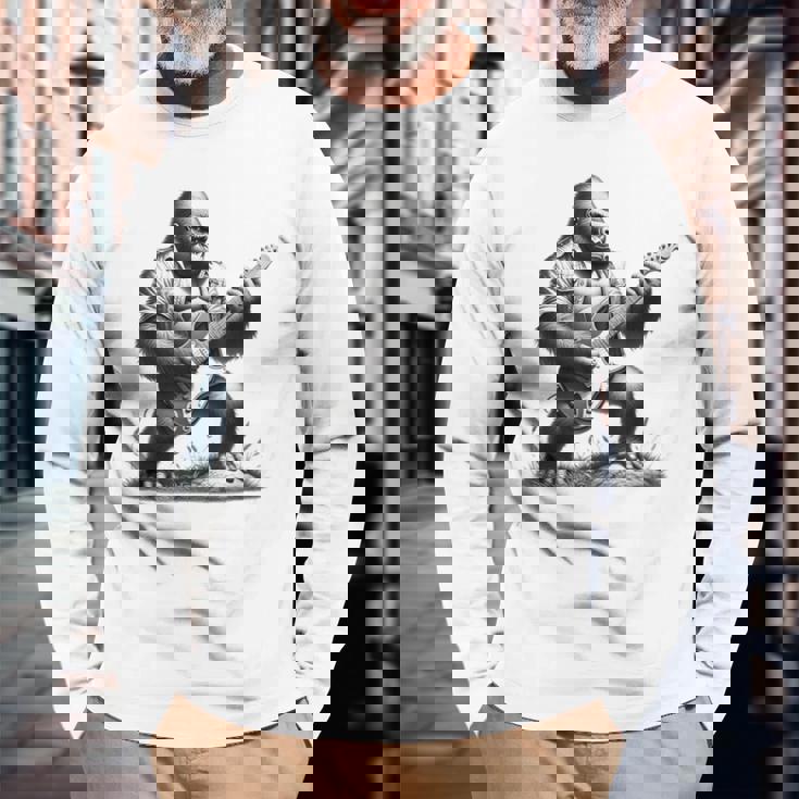 エレキギター ゴリラロックプレーヤー おもしろギフト グラフィック 長袖Tシャツ 高齢者への贈り物