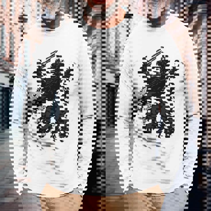 オランダ国旗 オランダプライド オランダルーツ ライオンコート 長袖Tシャツ 高齢者への贈り物