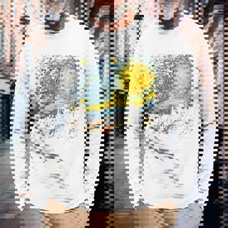 カエル 星月夜 面白い カエル ゴッホ 美的アート ミーム 長袖Tシャツ 高齢者への贈り物