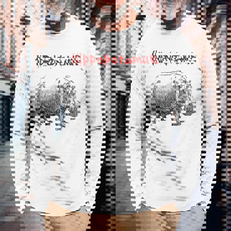 カバ ヴィンテージ シンプル ミニマリスト カバ グラフィック 長袖Tシャツ 高齢者への贈り物