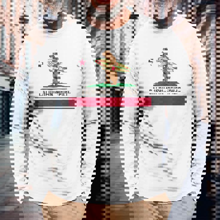 カリフォルニアシャツ、共和国旗カリフォルニアサーフィンベア 長袖Tシャツ 高齢者への贈り物