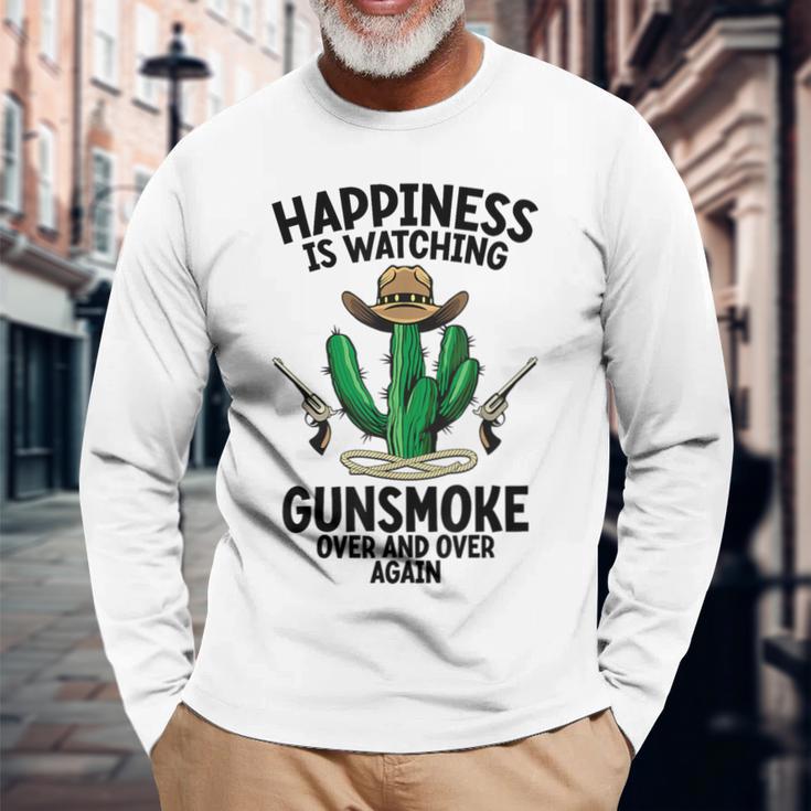 ガンスモークを何度も見るロングブランチサルーン 長袖Tシャツ 高齢者への贈り物