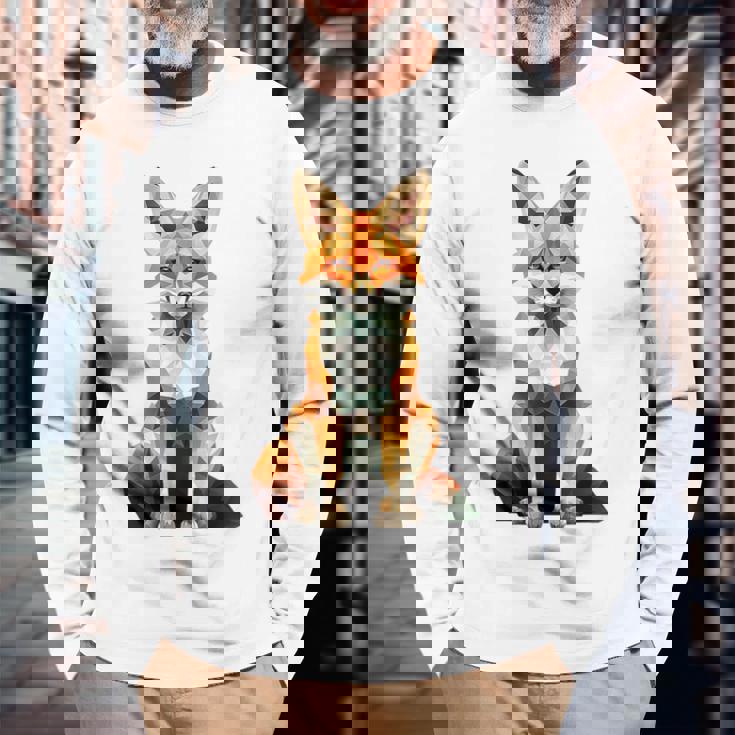 キツネ アニマル柄 グラフィック ポートレート イラスト 幾何学 キツネ 長袖Tシャツ 高齢者への贈り物