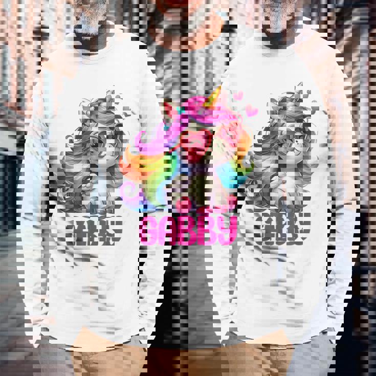 ギャビーユニコーン 名前入りデザイン 長袖Tシャツ 高齢者への贈り物