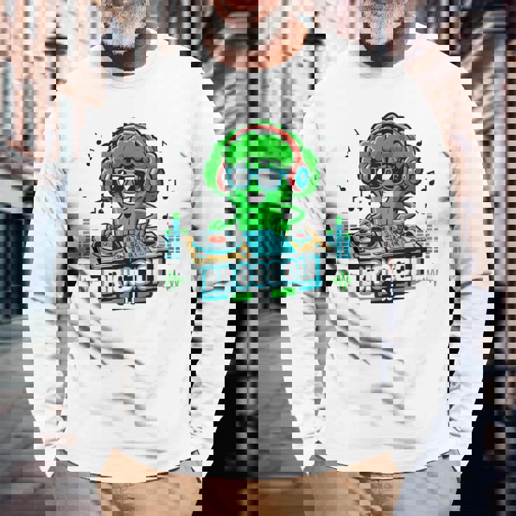 クールなブロッコリーdjミュージックパーティーバイブ面白いデザイン。 長袖Tシャツ 高齢者への贈り物