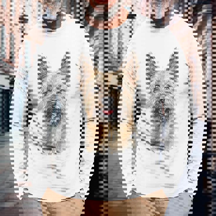 ケアンテリア 犬 グラフィック ペット アートワーク ケアンテリア 長袖Tシャツ 高齢者への贈り物