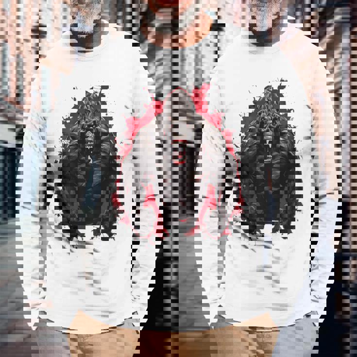 ゴリラ・ボディビル・ワークアウト バックプリント・ジム 長袖Tシャツ 高齢者への贈り物