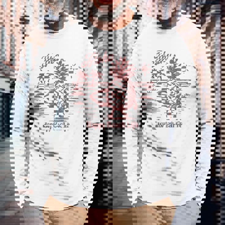 サーフィン パイナップル レトロ ビーチ ヤシの木 トロピカル 美学 長袖Tシャツ 高齢者への贈り物