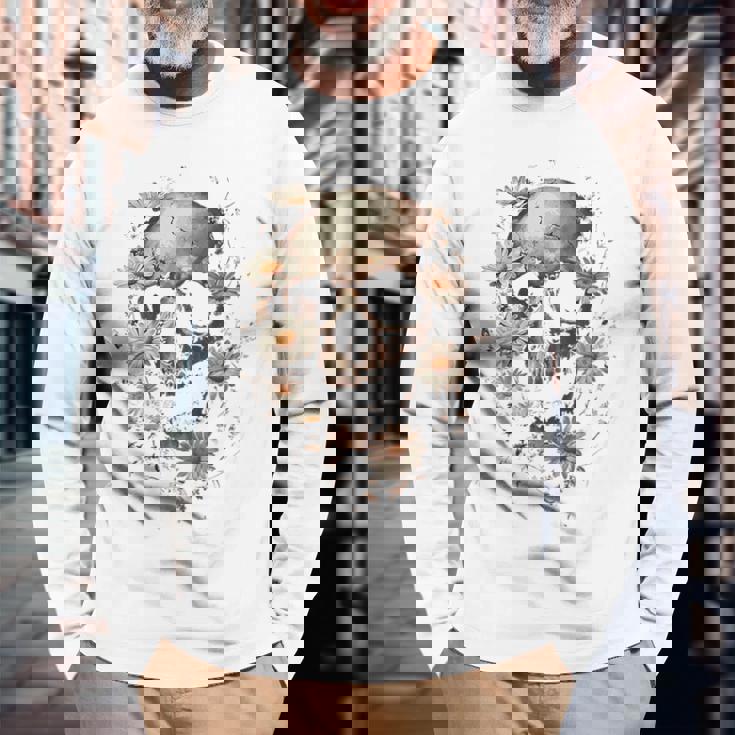 スカルバックプリント。 長袖Tシャツ 高齢者への贈り物