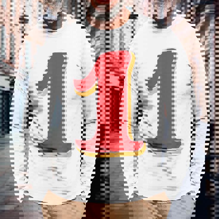 タイポグラフィ 第1番 数字 1 長袖Tシャツ 高齢者への贈り物