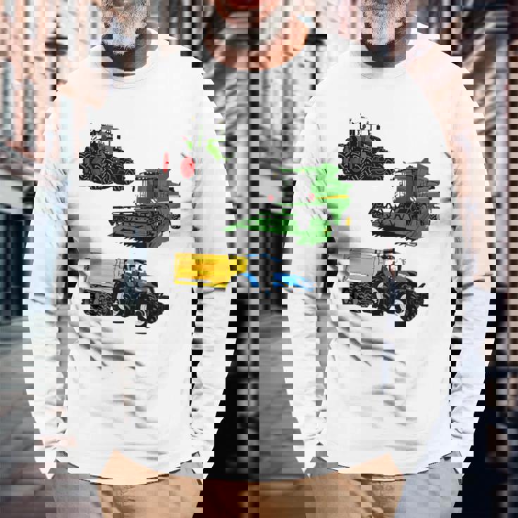 トラクター トラクター コンバインハーベスター 農家 農業 長袖Tシャツ 高齢者への贈り物