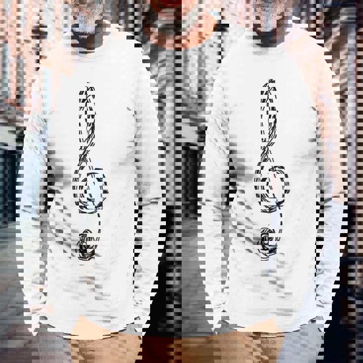 ト音記号 音楽記号 描画スケッチ 長袖Tシャツ 高齢者への贈り物