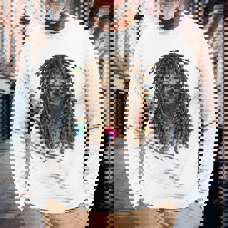 ドレッド ヒップホップ レゲエ 動物 ナマケモノ 長袖Tシャツ 高齢者への贈り物