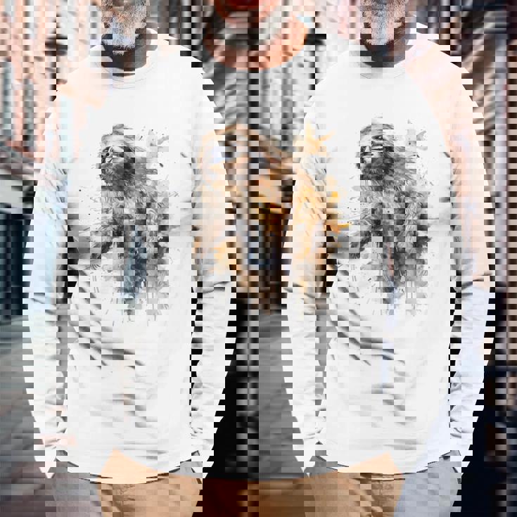 ナマケモノのアートワーク 動物ナマケモノ 長袖Tシャツ 高齢者への贈り物