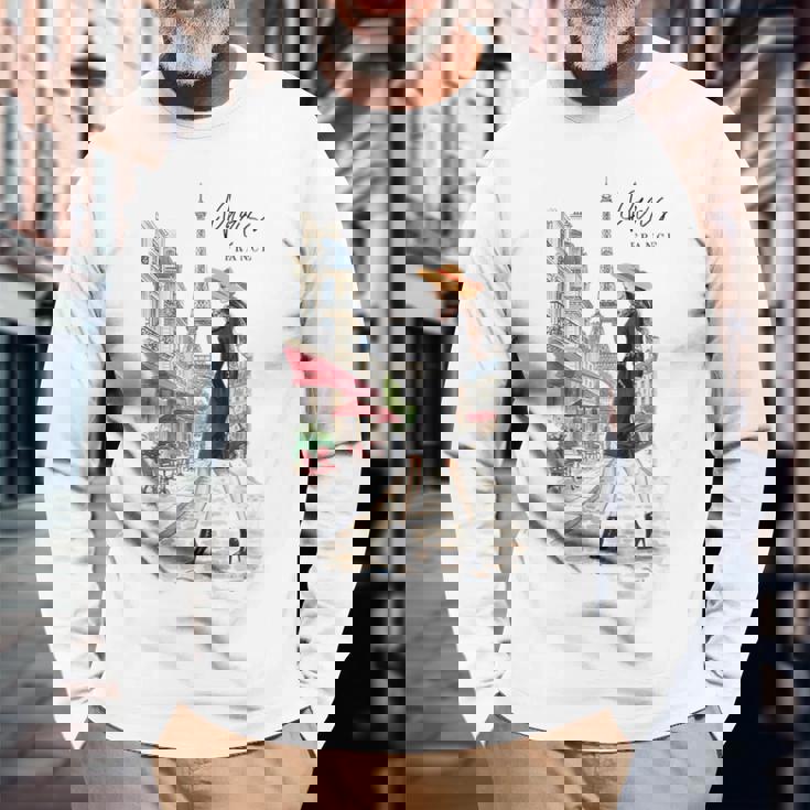 パリジャン エレガンス エッフェル塔 ファッション アート パリ フランス 長袖Tシャツ 高齢者への贈り物