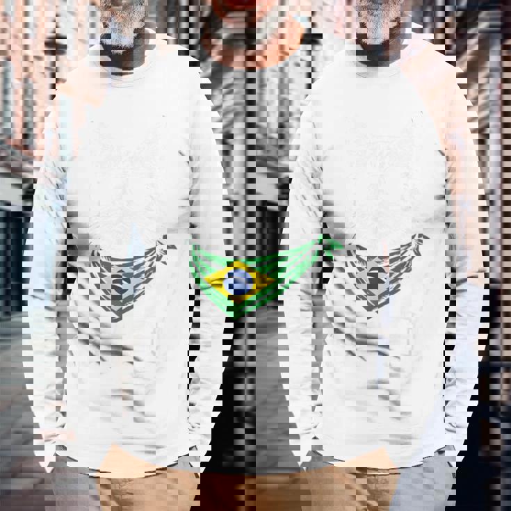 ビンテージ ブラジルの旗 面白い ブラジル 猫 サングラス 長袖Tシャツ 高齢者への贈り物