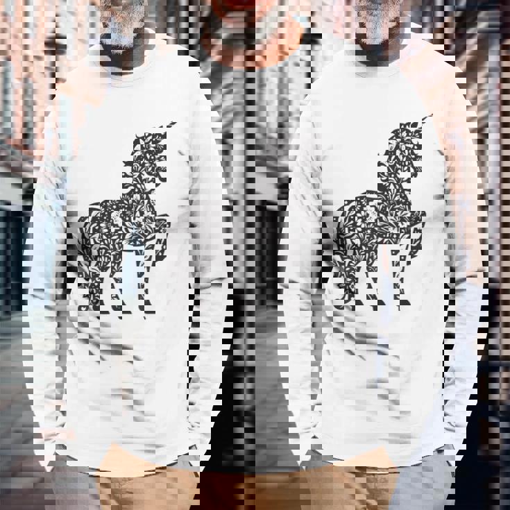 ファンタジーレインボーユニコーンホースファンunicornloverユニコーン 長袖Tシャツ 高齢者への贈り物