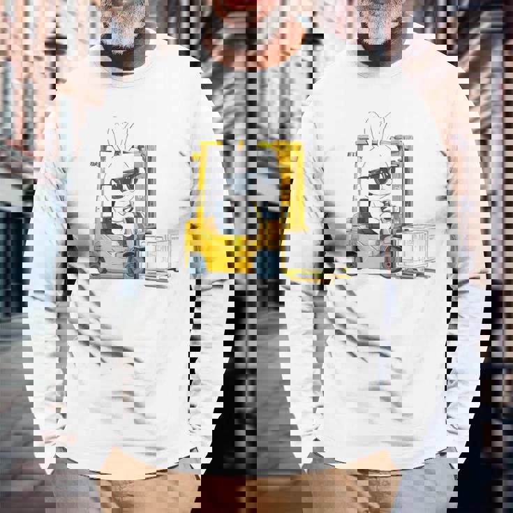 フォークリフト オペレーター フォークリフト ドライバー 物流 うさぎ イースター 長袖Tシャツ 高齢者への贈り物