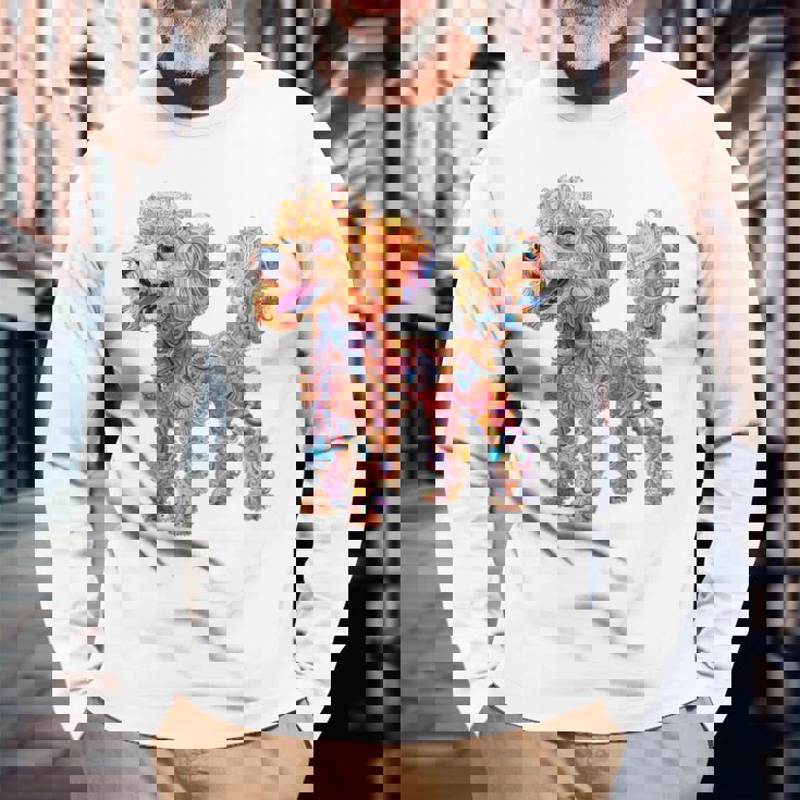 プードル 犬 モチーフ ペット イラスト プードル 長袖Tシャツ 高齢者への贈り物