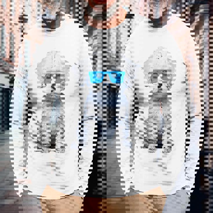 プードル 犬 幾何学的 キュート サングラス アニマル アート プードル 長袖Tシャツ 高齢者への贈り物