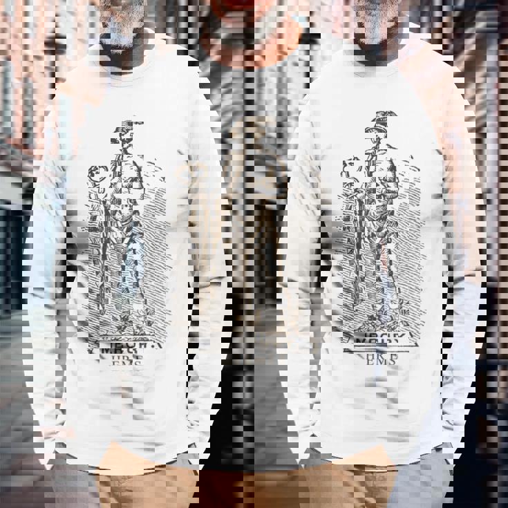 マーキュリー、エルメスの神、泥棒、スポーツ、アスリート 長袖Tシャツ 高齢者への贈り物