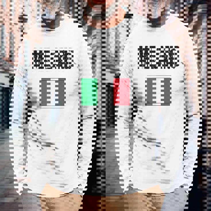 ミラノ イタリア ミラノ イタリー 旗 イタリアン 長袖Tシャツ 高齢者への贈り物