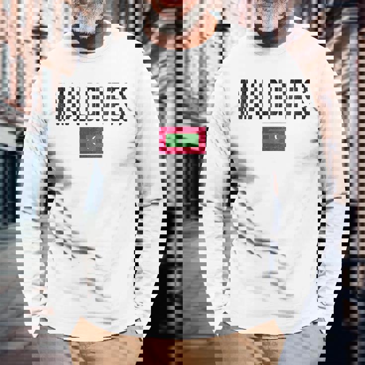 モルディブ国旗-お土産モルディブ。 長袖Tシャツ 高齢者への贈り物