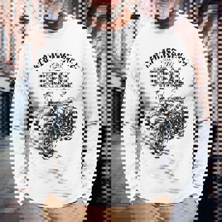 レトロモーターサイクルウラルtシャツ-ヴィンテージサイドカーモーターバイク 長袖Tシャツ 高齢者への贈り物