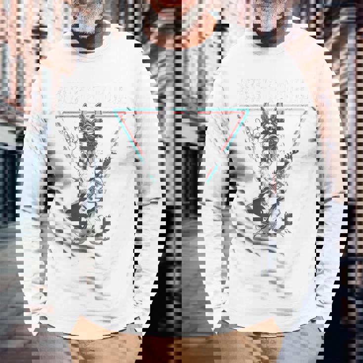 ロックンロール ドッグ ギター ミュージック バイブ 長袖Tシャツ 高齢者への贈り物