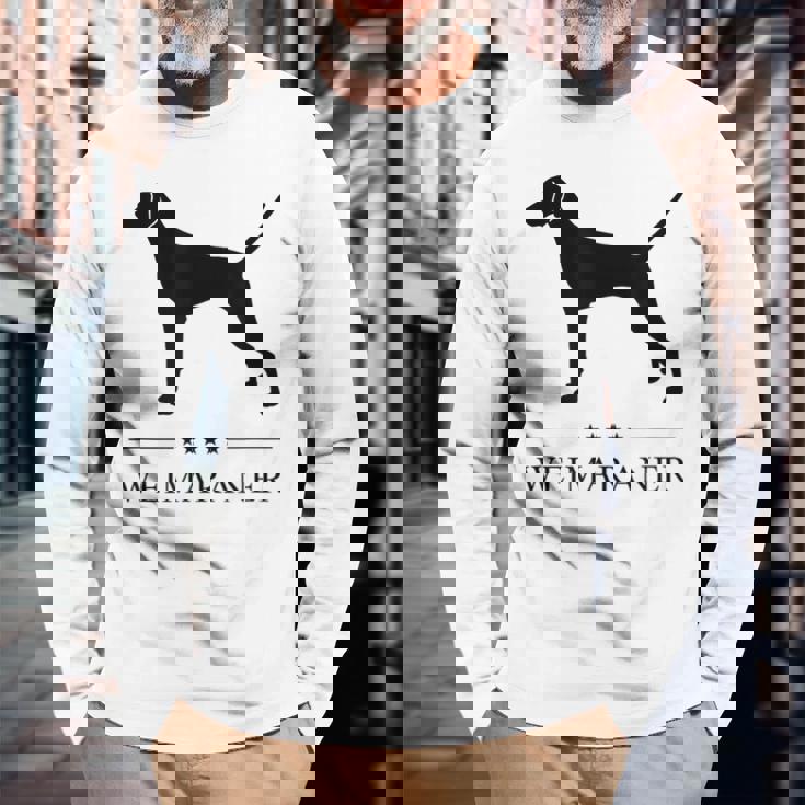 ワイマラナー ブラック シルエット 長袖Tシャツ 高齢者への贈り物