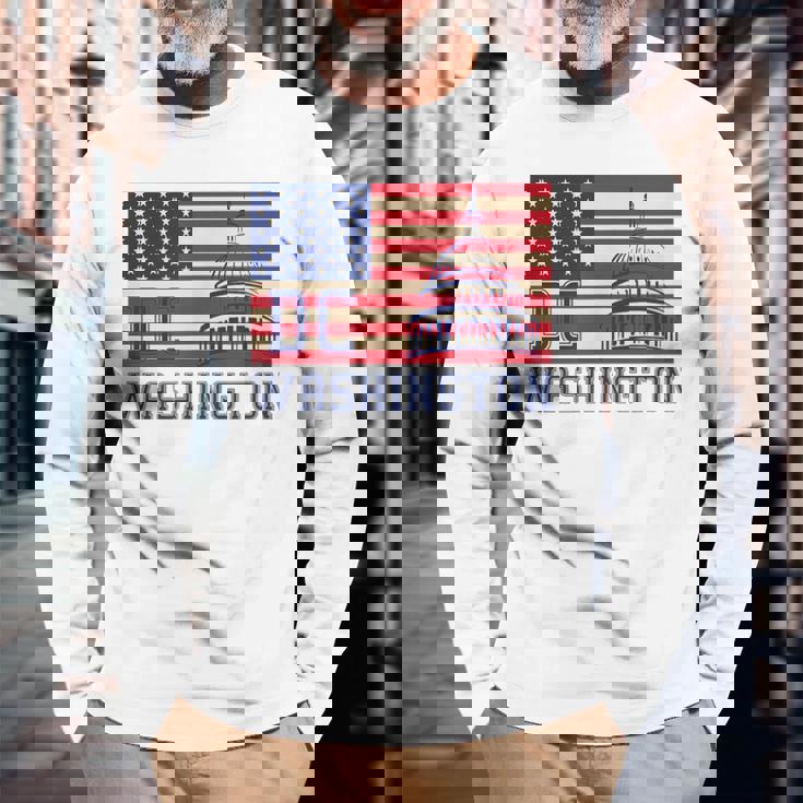 ワシントンdc アメリカ国旗tシャツ 長袖Tシャツ 高齢者への贈り物