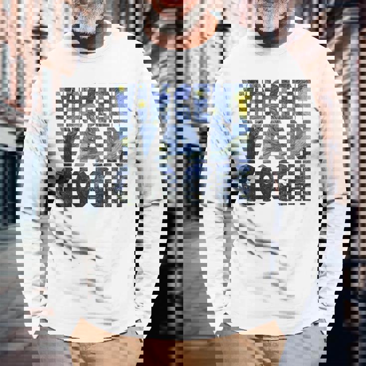 ヴィンセント・ヴァン・ゴッホ作「星月夜」 テキスト ミュージアムアート 長袖Tシャツ 高齢者への贈り物