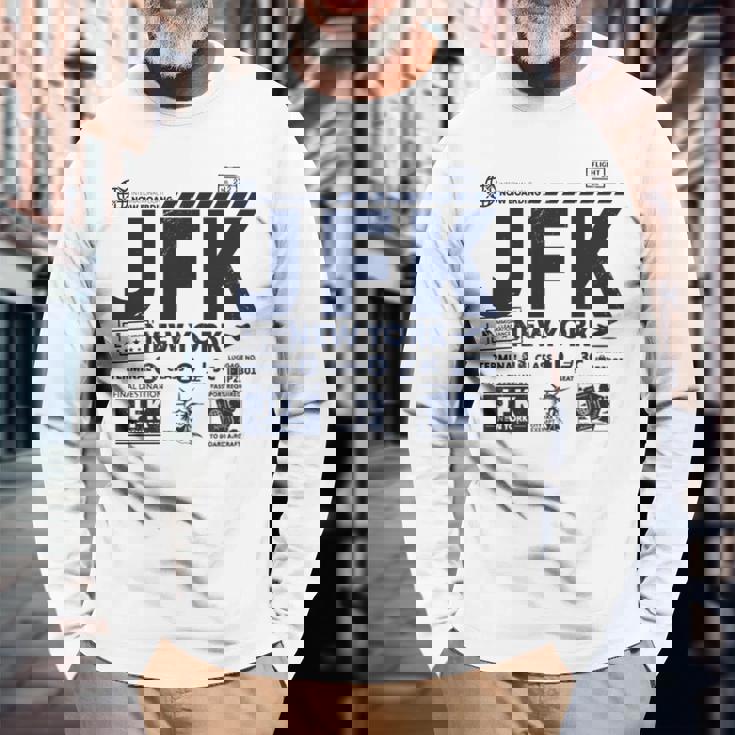 ヴィンテージ ニューヨーク Jfk 空港コード トラベルデイ レトロ Nyc 長袖tシャツ 長袖Tシャツ 高齢者への贈り物