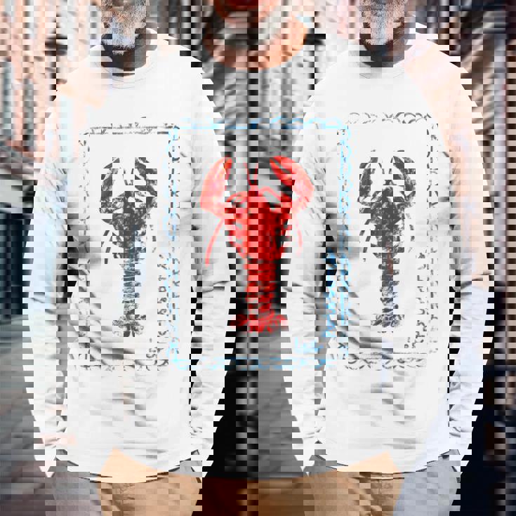 ヴィンテージレッドロブスター 長袖Tシャツ 高齢者への贈り物