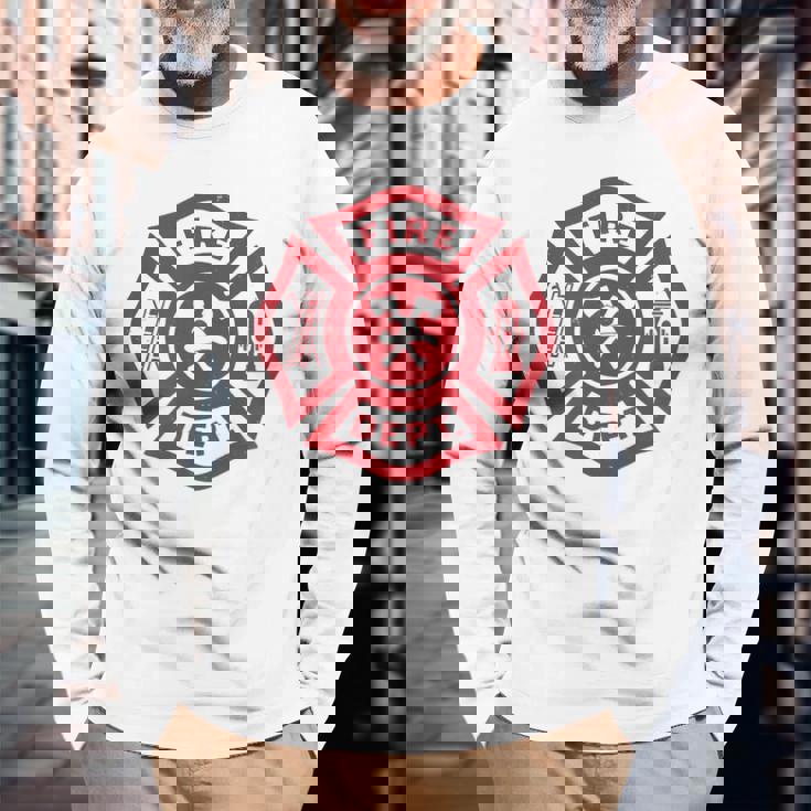 伝統的な消防署救助隊員エンブレムアート。 長袖Tシャツ 高齢者への贈り物