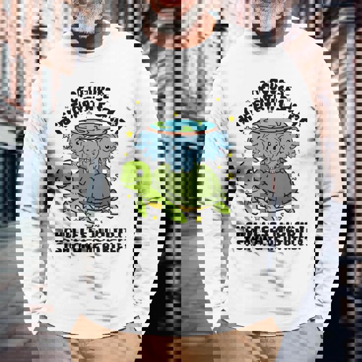 平らな地球協会 面白い陰謀論 亀の象 長袖tシャツ 長袖Tシャツ 高齢者への贈り物
