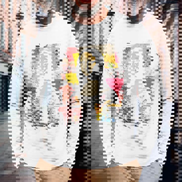 抽象グラフィティ モナリザ バックプリント 長袖Tシャツ 高齢者への贈り物