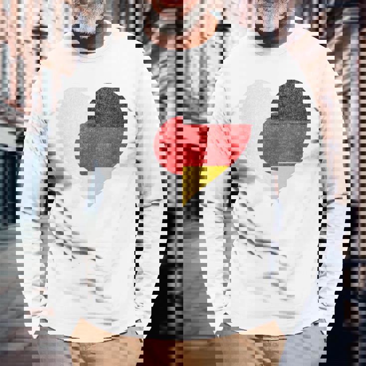 日本 ドイツ 国旗 ハート サッカー 長袖Tシャツ 高齢者への贈り物