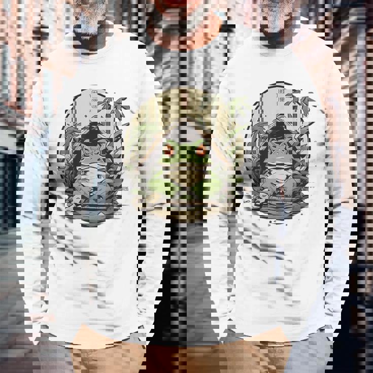 日本の不機嫌なカエル浮世絵 アニメ 日本アート 長袖Tシャツ 高齢者への贈り物