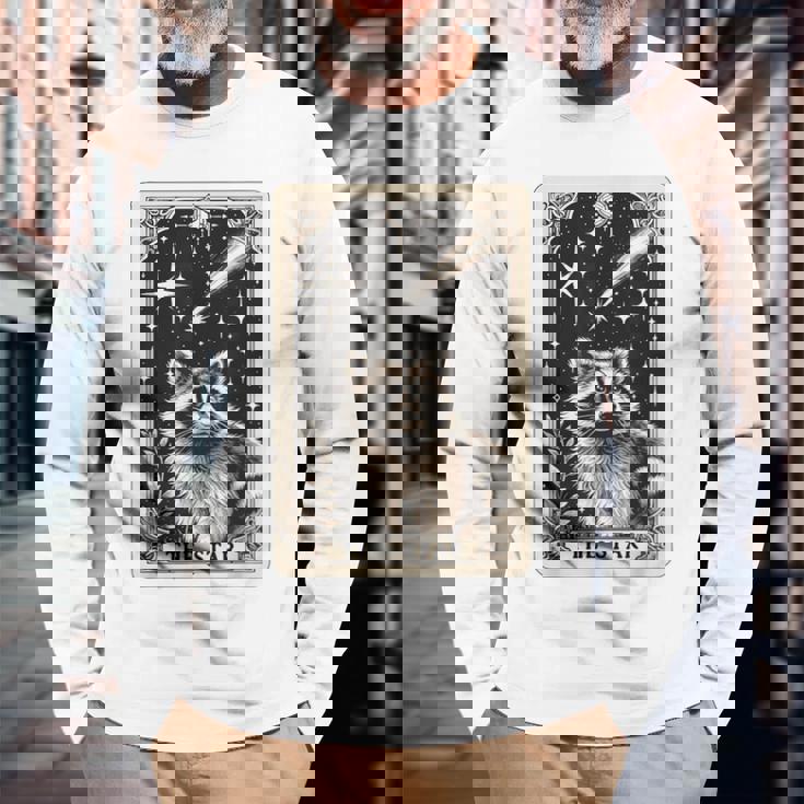 星のタロットカード アライグマ 占星術 神秘的なアライグマ 長袖Tシャツ 高齢者への贈り物