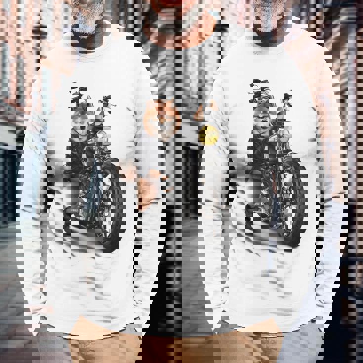 柴犬 いばけん 犬 バイク バイカー 長袖tシャツ 長袖Tシャツ 高齢者への贈り物