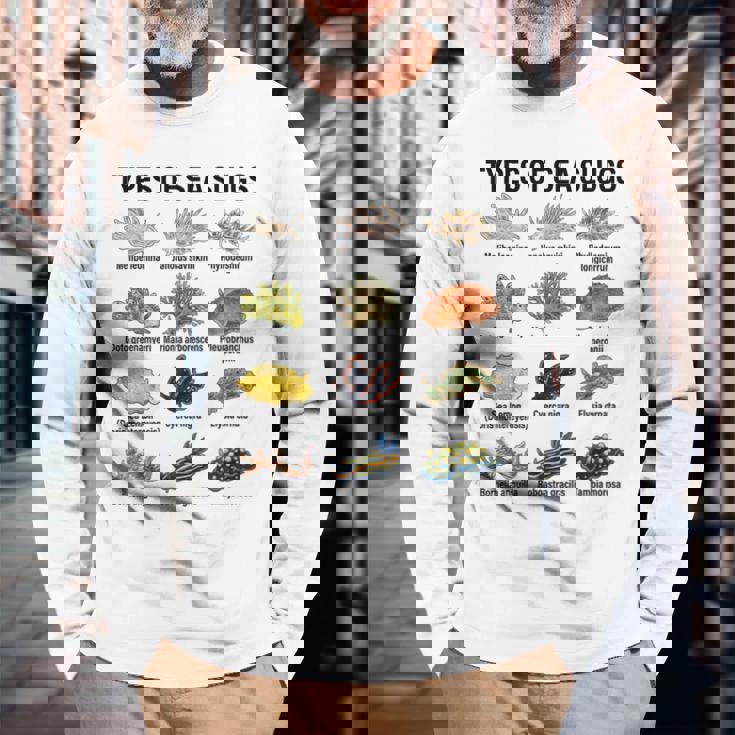 海洋ナメクジの種類科学海洋生物学チャート 長袖Tシャツ 高齢者への贈り物