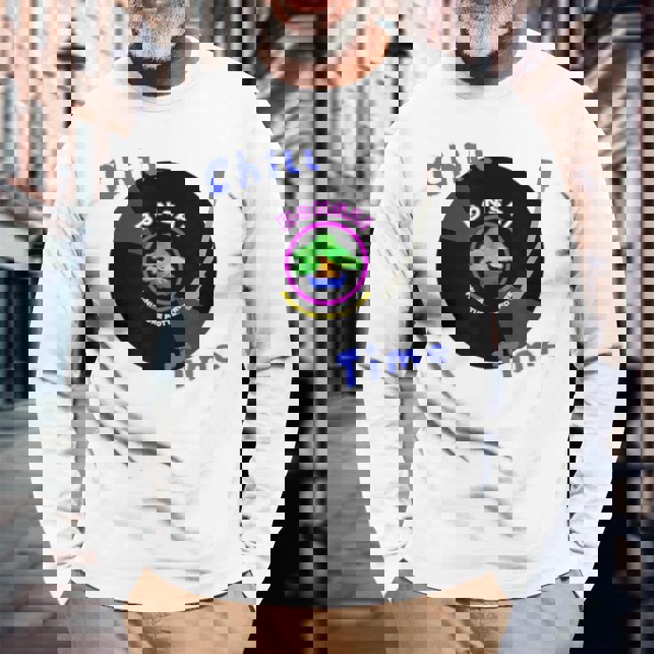 盆栽×レコード 静かに過ごすチル時間デザイン 長袖Tシャツ 高齢者への贈り物