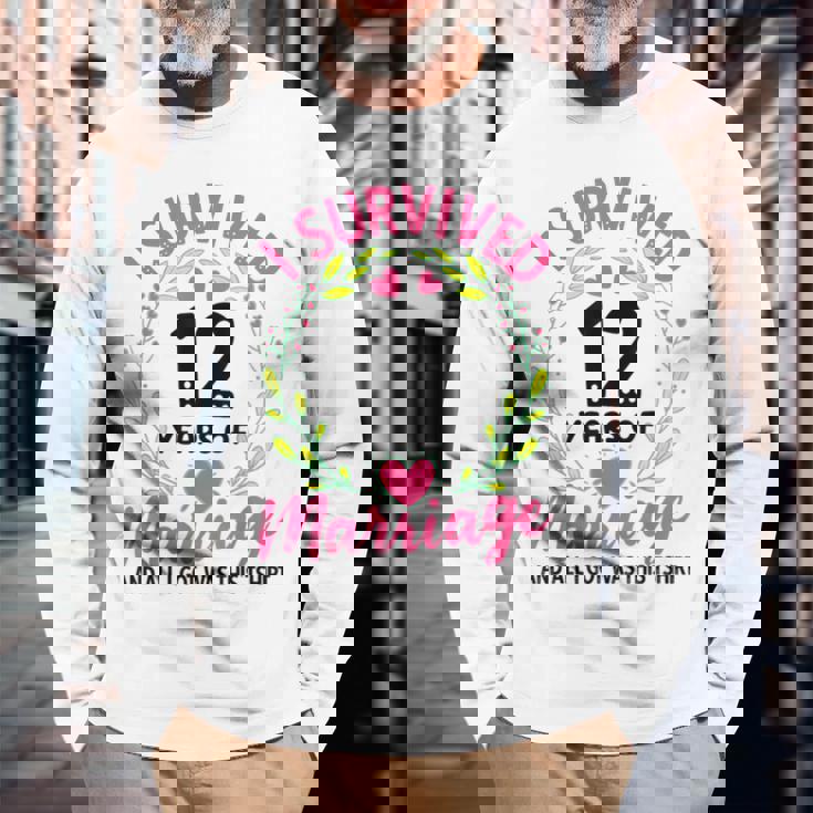 結婚12年 結婚12周年 長袖Tシャツ 高齢者への贈り物